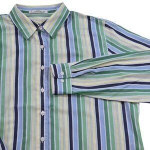ORVIS Womens Striped Long Sleeve Button‎ Down Shirt Size 16 Green Yellow Blue